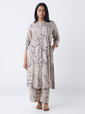 Diza Beige Printed A-Line Kurta
