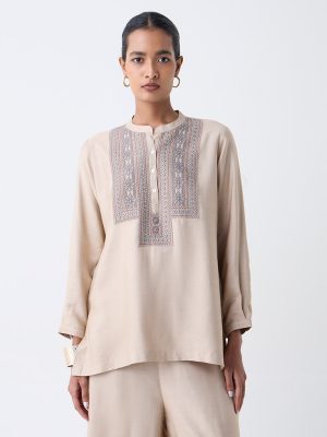 Zuba Beige Embroidered Tunic
