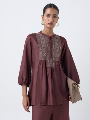 Zuba Wine Embroidered Tunic