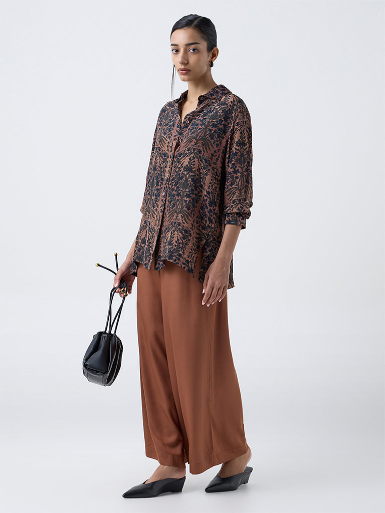 Zuba Brown Botanical Printed Tunic