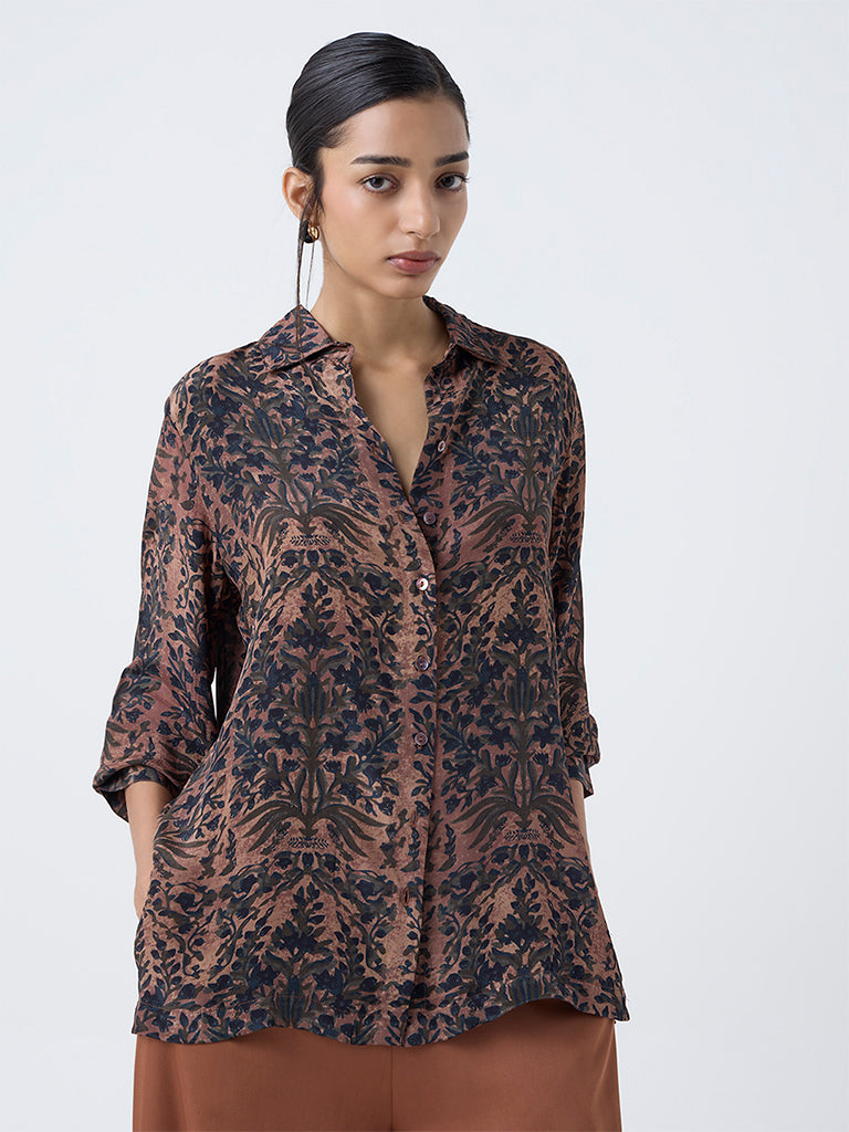 Zuba Brown Botanical Printed Tunic - Image 2