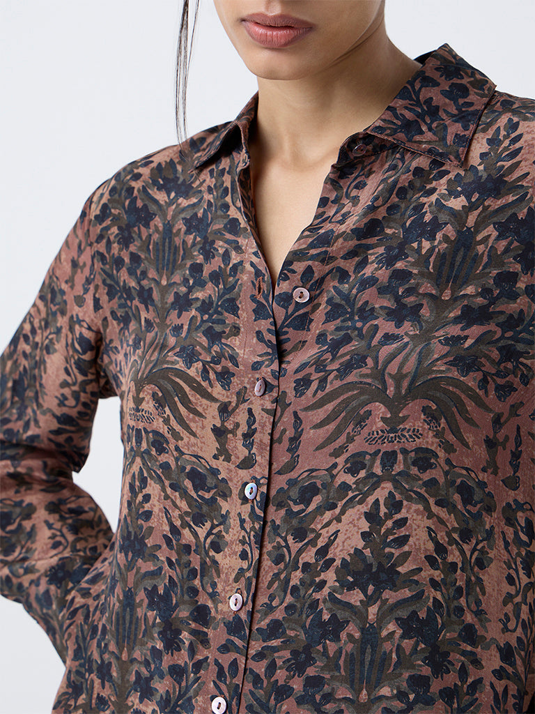 Zuba Brown Botanical Printed Tunic - Image 3