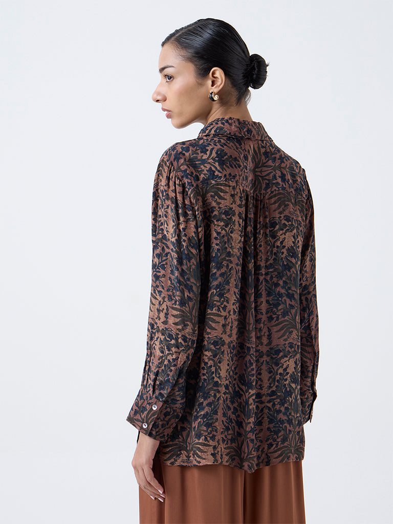 Zuba Brown Botanical Printed Tunic - Image 4