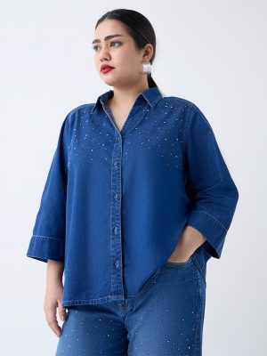 Gia Blue Diamante-Embellished Denim Shirt
