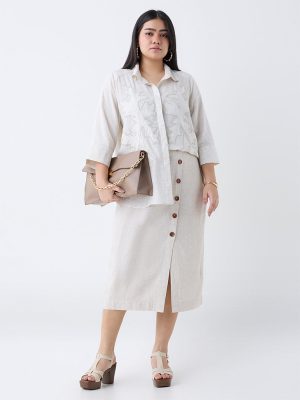 Gia Off-White High-Rise Midi Skirt