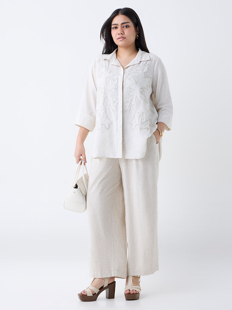 Gia Off-White Solid High-Rise Pants