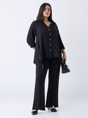 Gia Black Pinstriped High-Rise Trousers