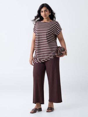 Gia Dark Brown Ribbed High-Rise Pants