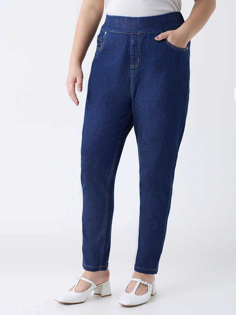 Gia Dark Blue Solid High-Rise Denim Jeggings - Image 2