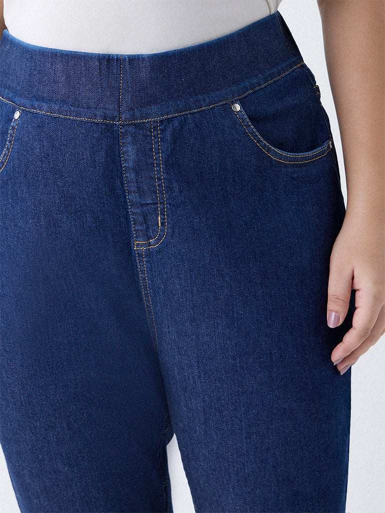 Gia Dark Blue Solid High-Rise Denim Jeggings - Image 3