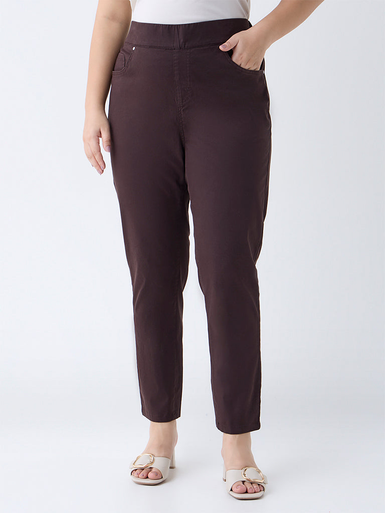Gia Dark Brown Solid High-Rise Cotton-Blend Jeggings - Image 2