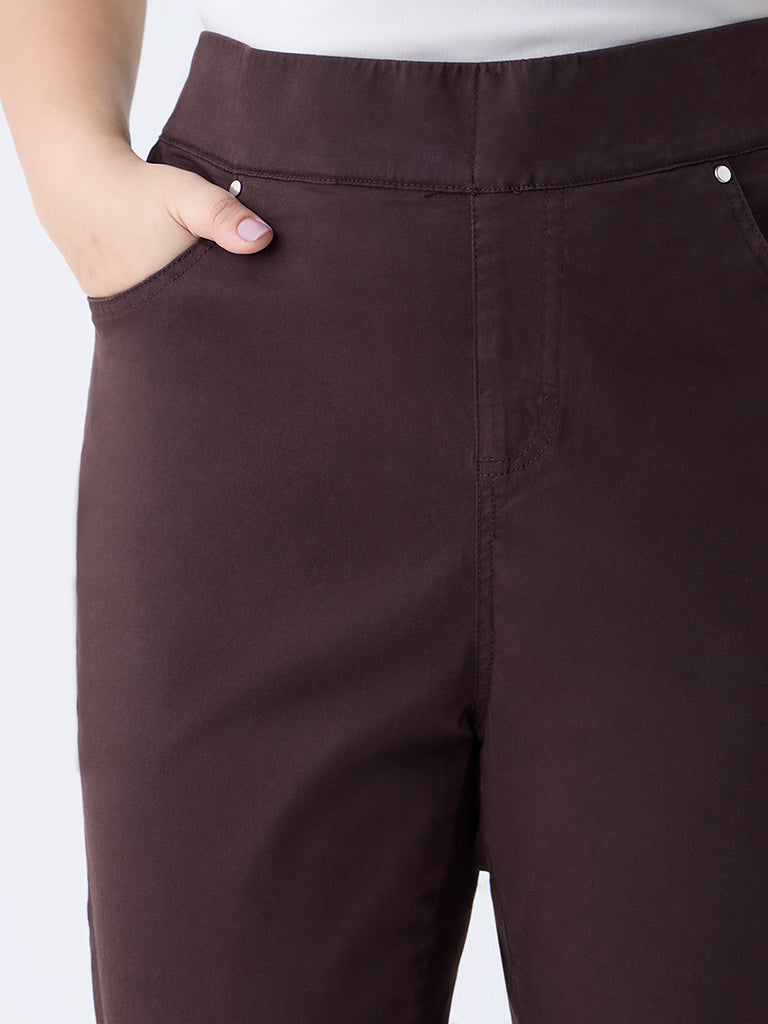 Gia Dark Brown Solid High-Rise Cotton-Blend Jeggings - Image 3