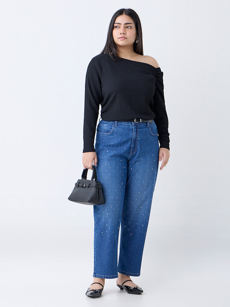 Gia Dark Blue Embellished High-Rise Jeans