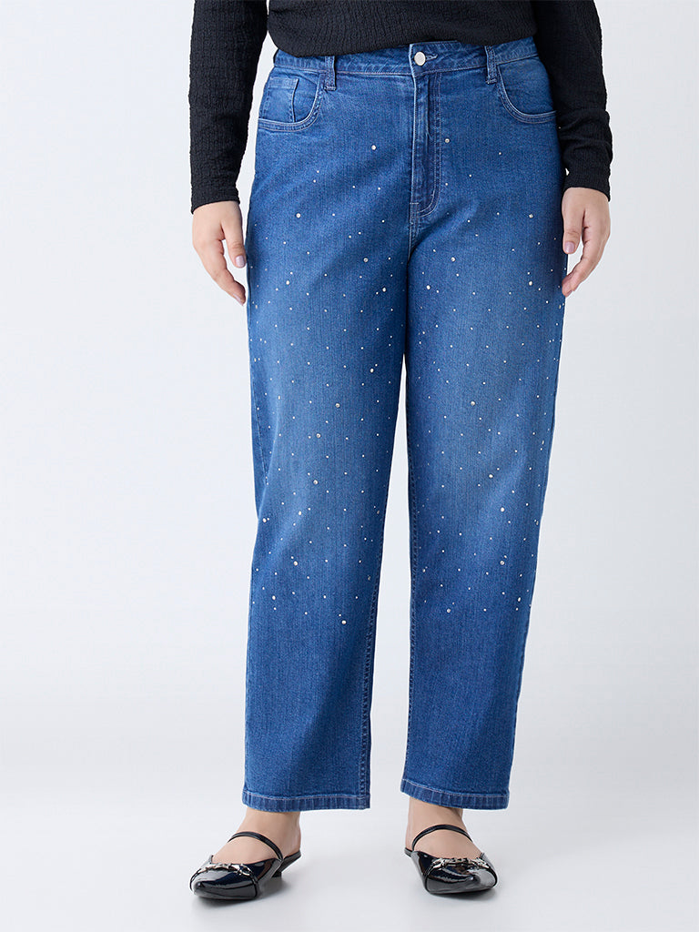 Gia Dark Blue Embellished High-Rise Jeans - Image 2