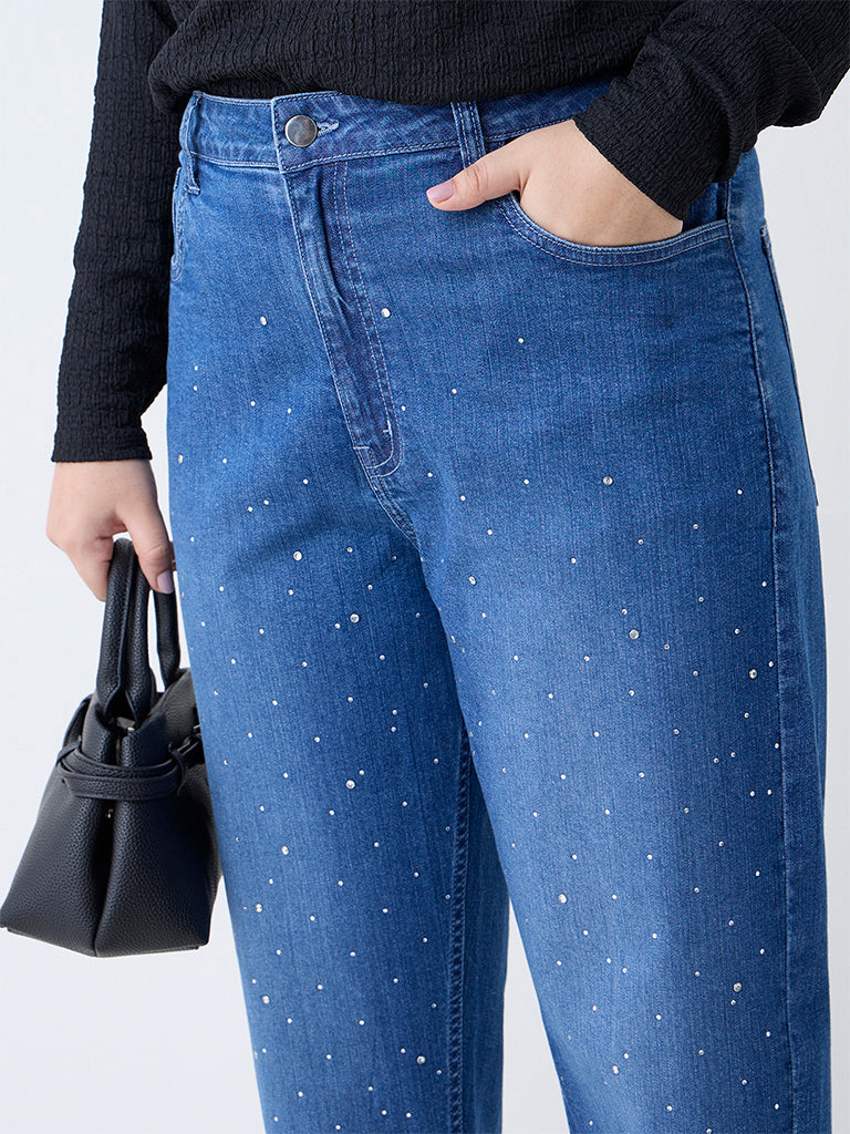 Gia Dark Blue Embellished High-Rise Jeans - Image 3