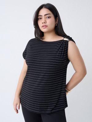 Gia Black Pinstriped Top