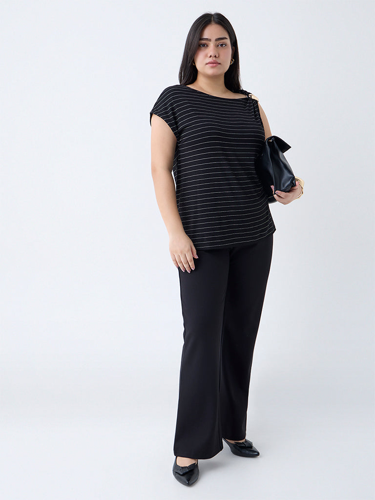 Gia Black Pinstriped Top - Image 2