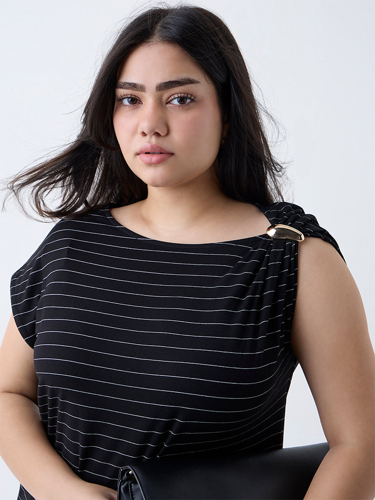 Gia Black Pinstriped Top - Image 3