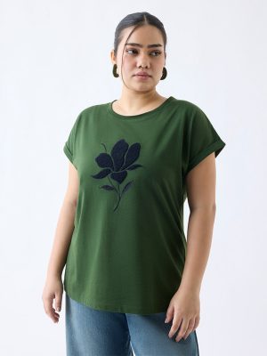 Gia Olive Floral Patterned T-Shirt