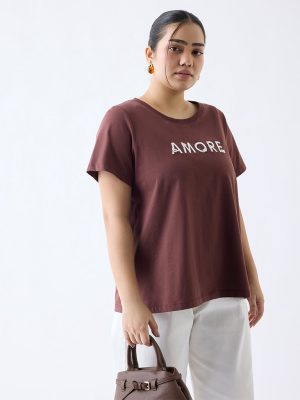 Gia Brown Typographic Cotton T-Shirt