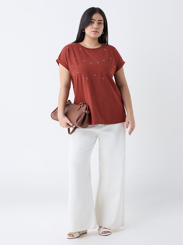 Gia Rust Diamante Embellished Cotton T-Shirt