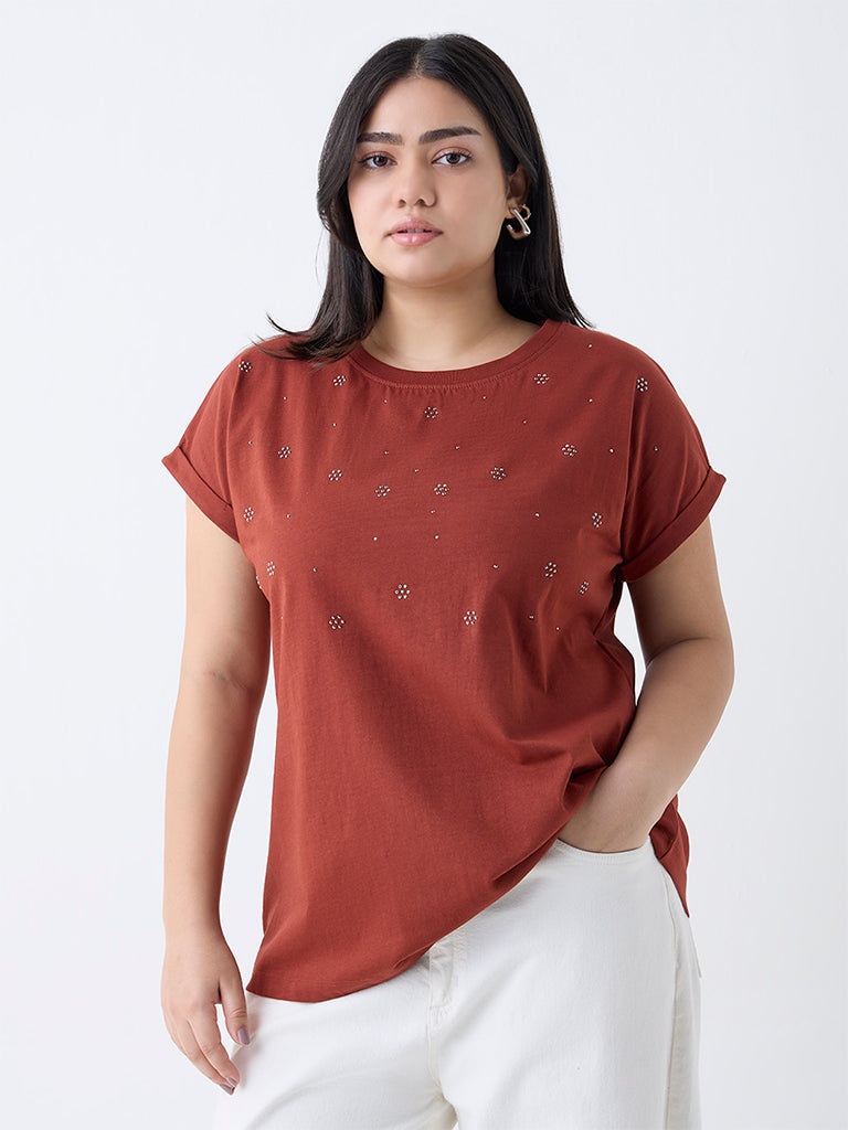 Gia Rust Diamante Embellished Cotton T-Shirt - Image 2