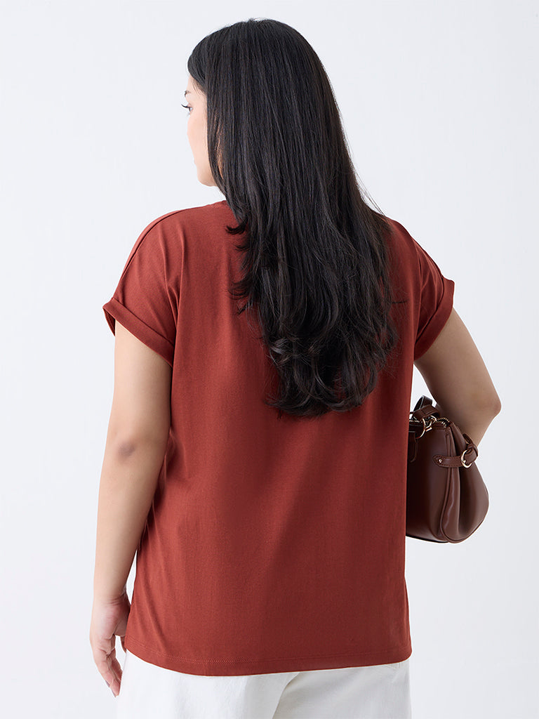 Gia Rust Diamante Embellished Cotton T-Shirt - Image 4