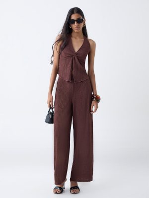 Nuon Brown Crinkle-Textured Top