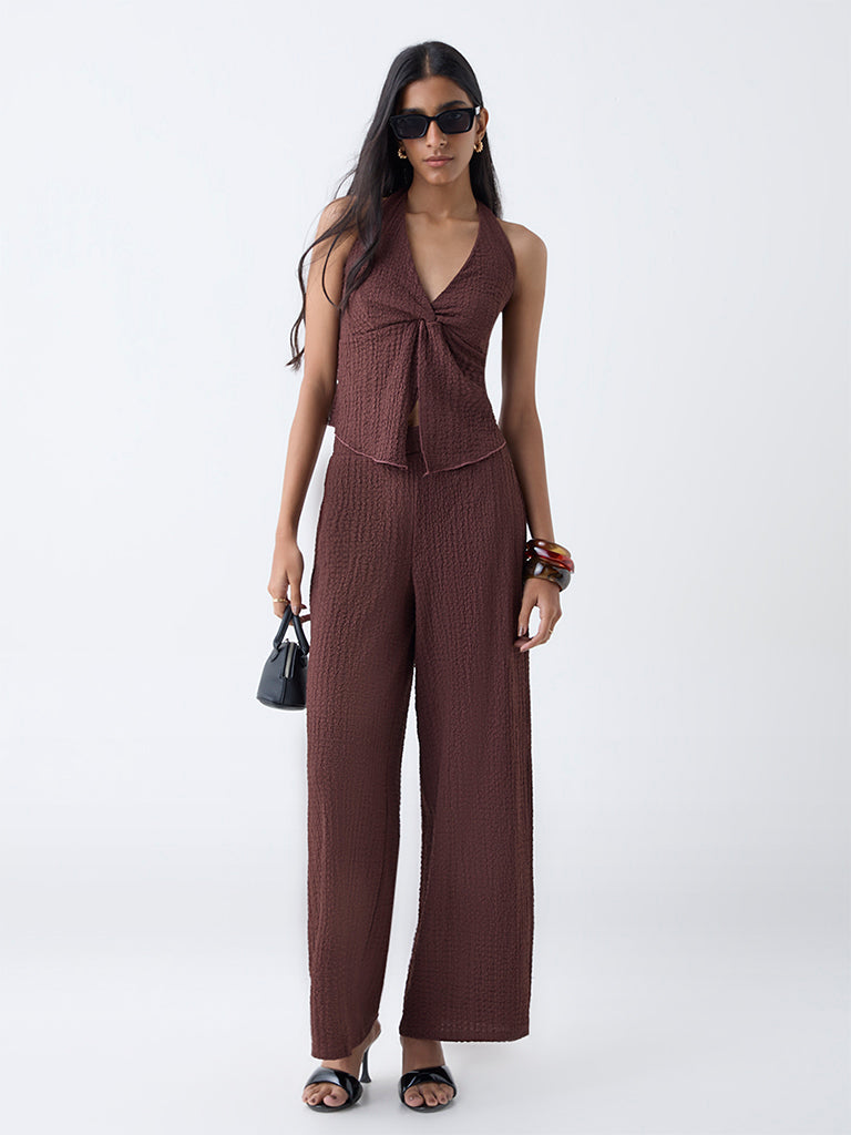 Nuon Brown Crinkle-Textured Top