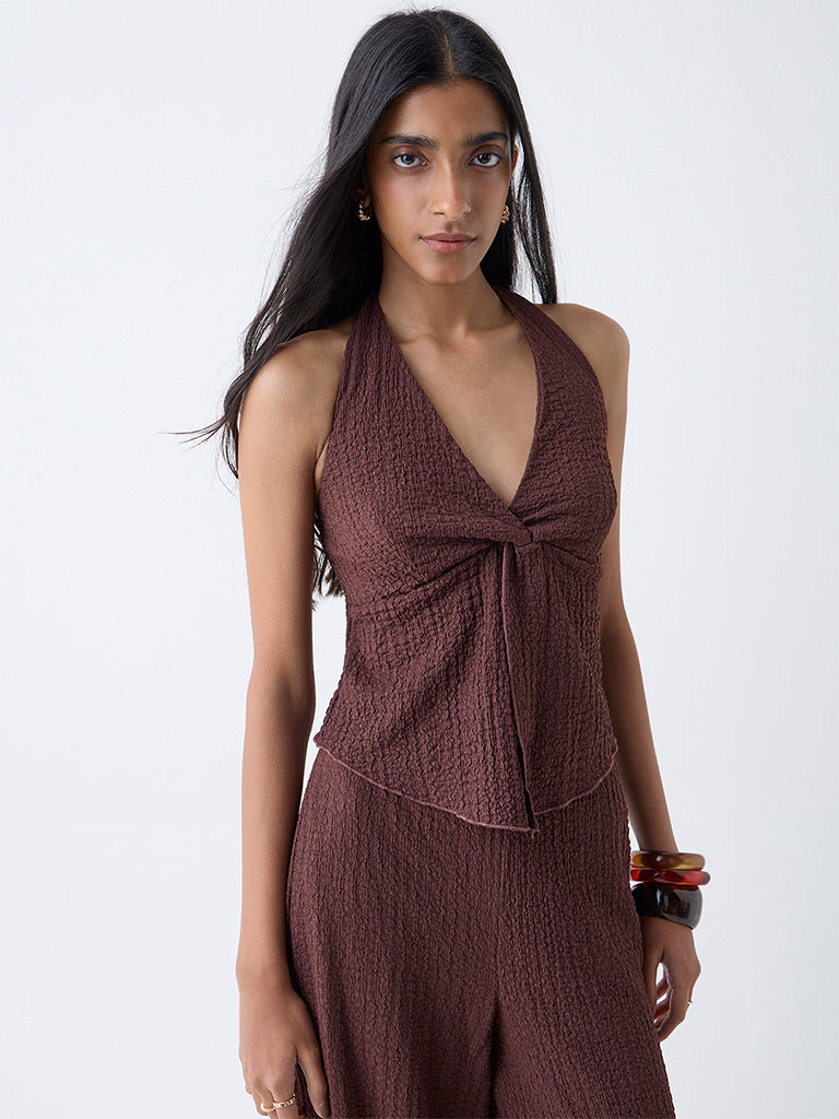 Nuon Brown Crinkle-Textured Top - Image 2