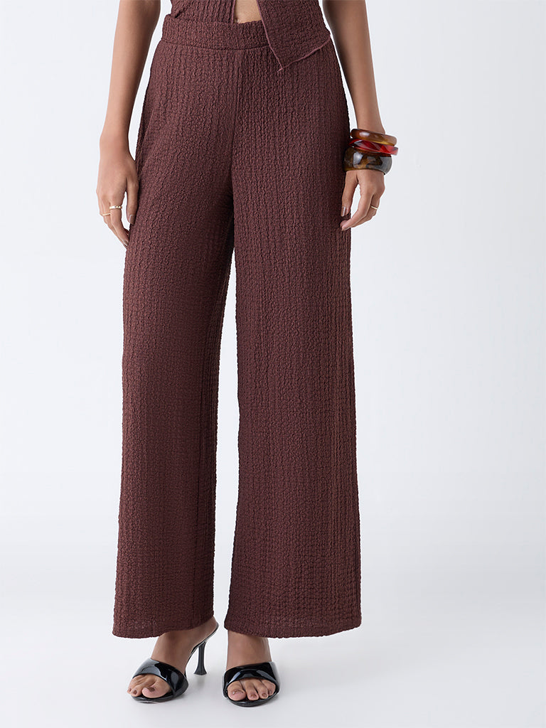 Nuon Brown Crinkled High-Rise Pants - Image 2