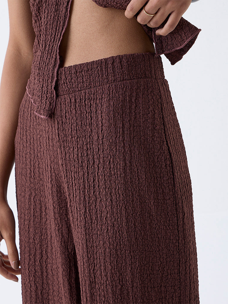Nuon Brown Crinkled High-Rise Pants - Image 3
