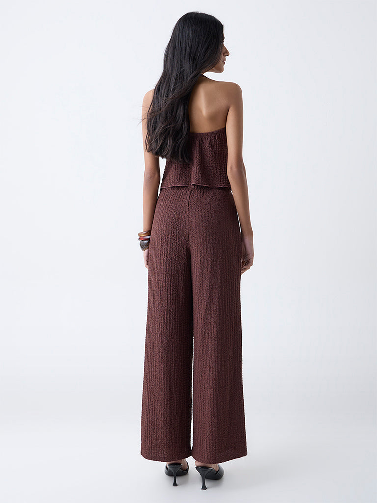 Nuon Brown Crinkled High-Rise Pants - Image 4