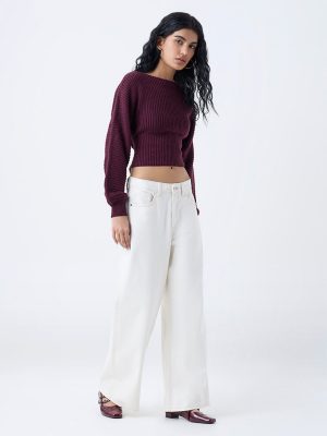 Nuon Plum Knit-Textured Sweater