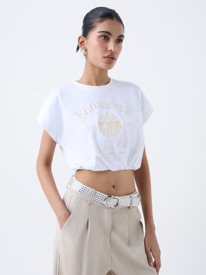 Nuon White Text Design Cotton-Blend T-Shirt