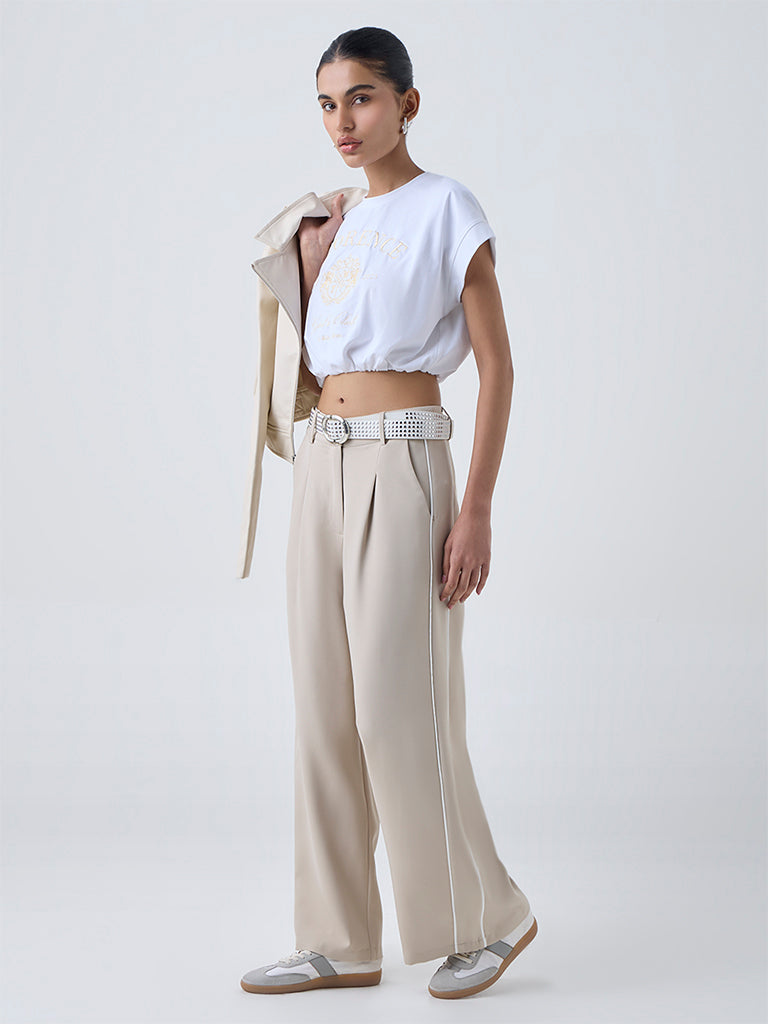 Nuon White Text Design Cotton-Blend T-Shirt - Image 2