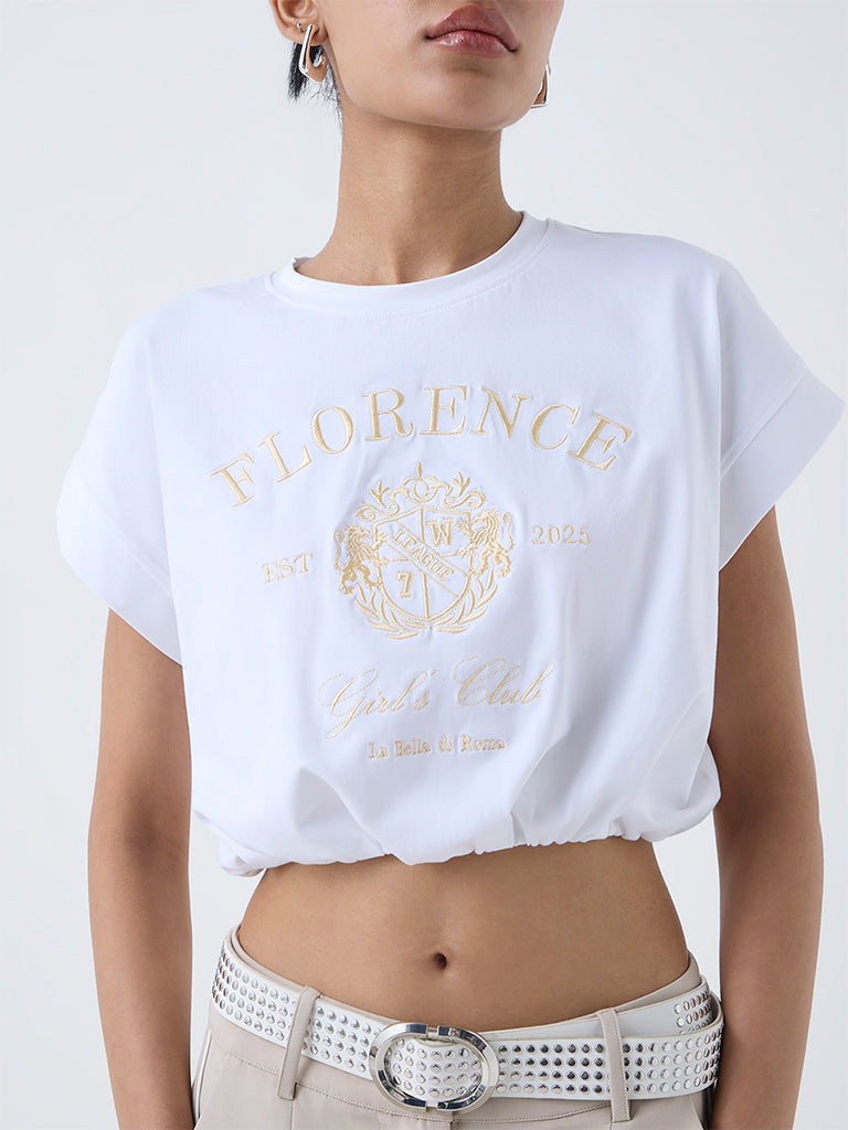 Nuon White Text Design Cotton-Blend T-Shirt - Image 3