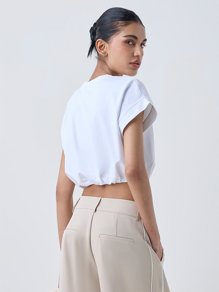 Nuon White Text Design Cotton-Blend T-Shirt - Image 4