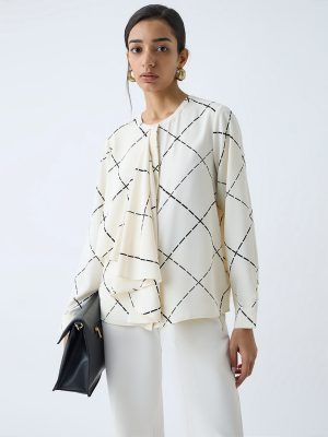 Wardrobe Off-White Abstract Printed Blouse