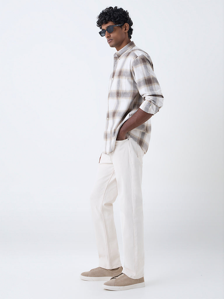 WES Casuals Brown Checkered Relaxed-Fit Cotton Shirt - Image 2