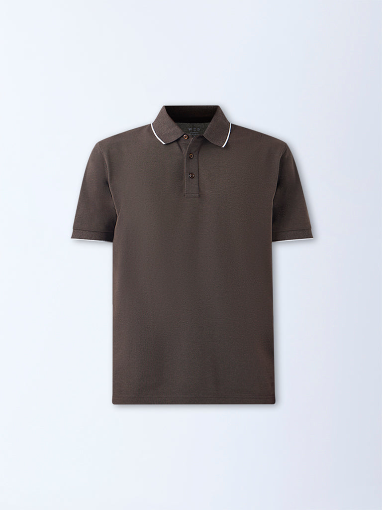 WES Casuals Brown Relaxed Fit Polo T-Shirt - Image 6