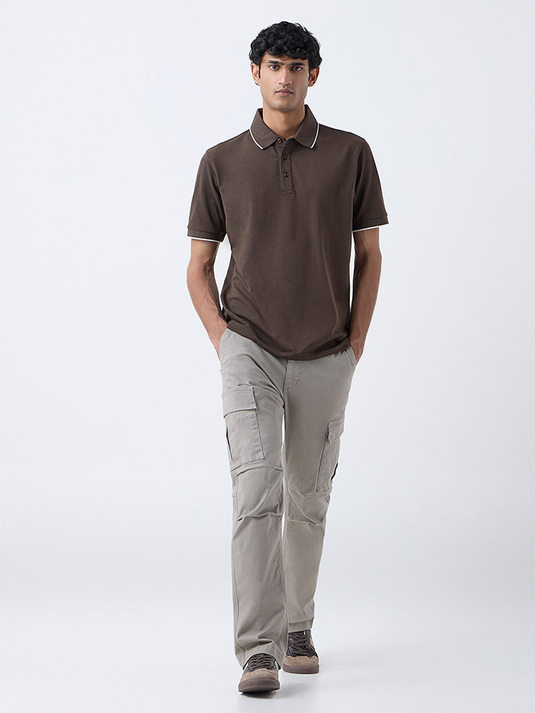 WES Casuals Brown Relaxed Fit Polo T-Shirt