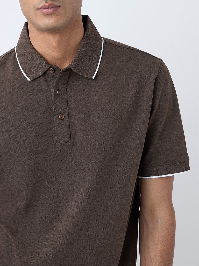 WES Casuals Brown Relaxed Fit Polo T-Shirt - Image 4