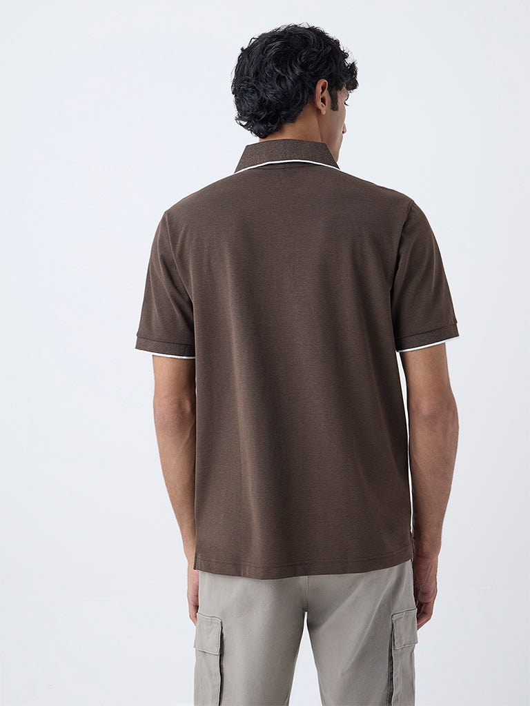 WES Casuals Brown Relaxed Fit Polo T-Shirt - Image 5