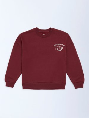Y&F Kids Burgundy Printed Cotton-Blend Sweatshirt
