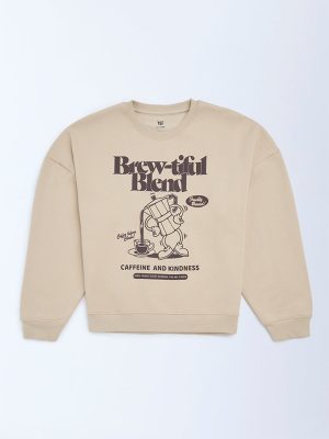 Y&F Kids Beige Printed Sweatshirt