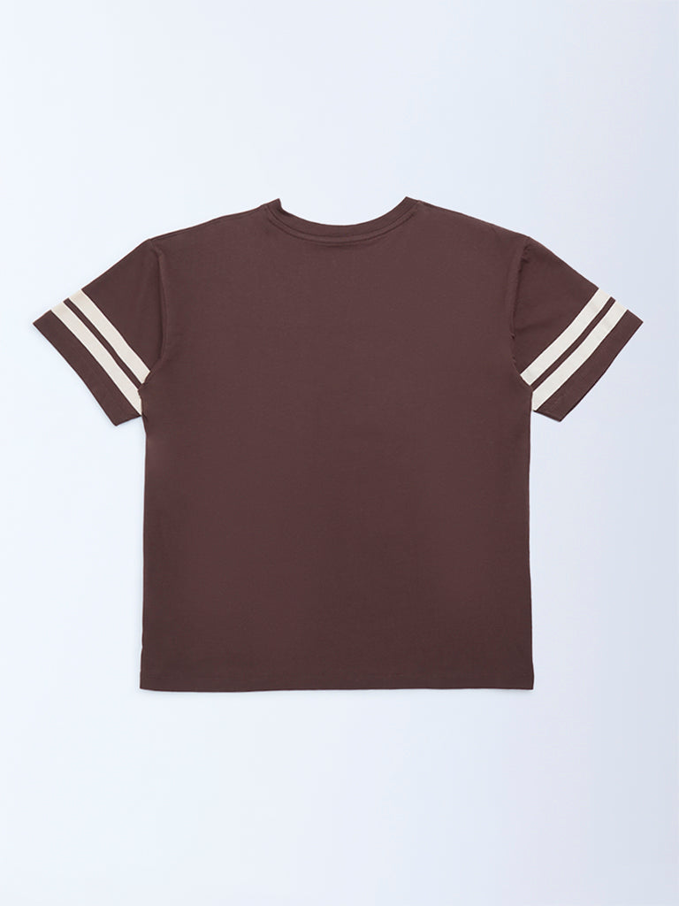 Y&F Kids Brown Printed Cotton T-Shirt - Image 2