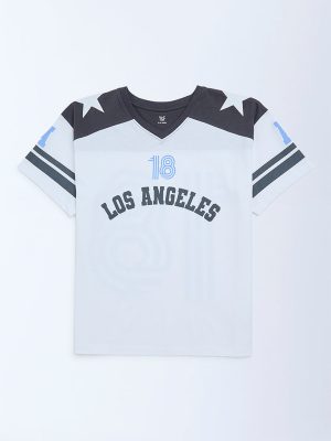 Y&F Kids White Colour-Blocked Cotton T-Shirt