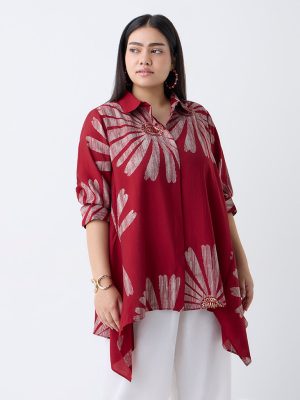 Diza Red Floral Printed Asymmetric Tunic