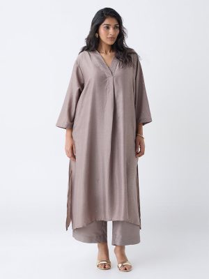 Diza Taupe Embellished A-Line Kurta